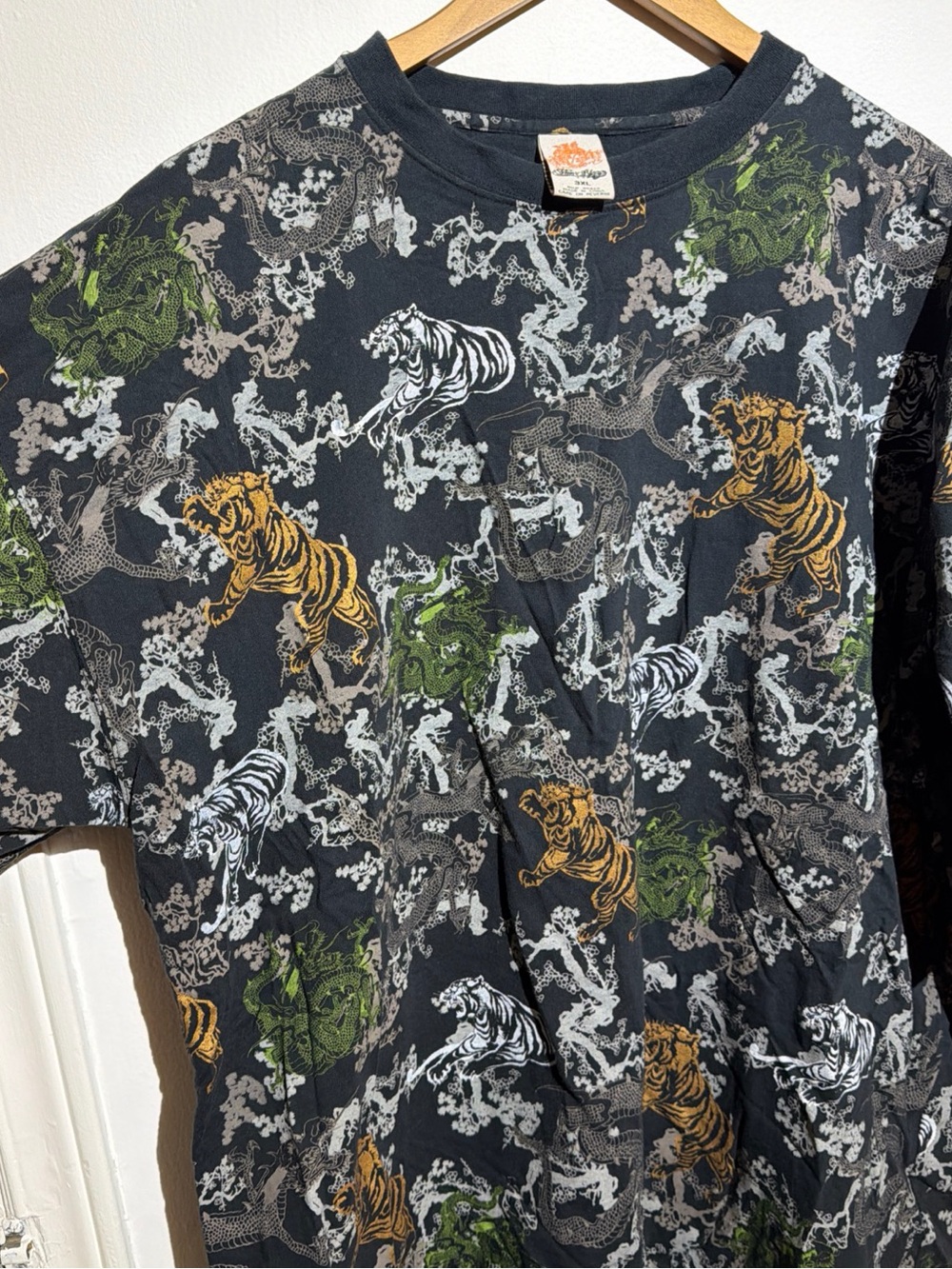 Allover Tiger & Dragon Short-Sleeve Tee in Black